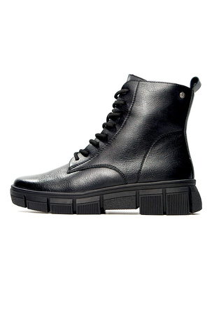 Damskie czarne botki trapery na koturnie Potocki