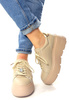 Damskie beżowe skórzane obuwie sportowe półbuty na wysokiej platformie