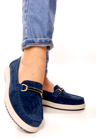 Damskie lekkie granatowe mokasyny ze skóry naturalnej