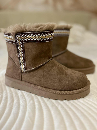 Damskie brązowe khaki śniegowce emu z futerkiem 06303 Potocki