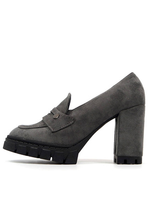 Damskie szare półbuty wysoki słupek