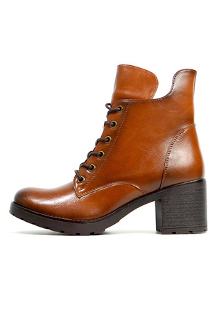 Damskie brązowe botki trapery obcas Potocki