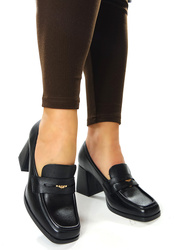 Damskie czarne półbuty kwadratowe na słupku 12710 Potocki