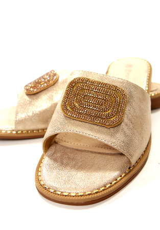 Damskie złote klapki płaskie Potocki