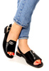 Damskie czarne płaskie sandały wkładka skórzana
