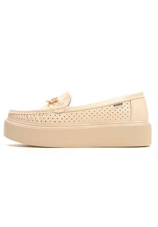 Damskie bardzo lekkie beżowe półbuty czółenka na koturnie platformie