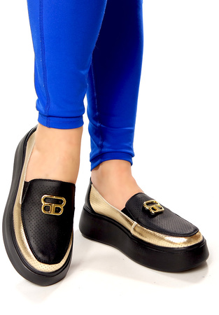 Damskie białe lekkie szersze skórzane półbuty na platformie