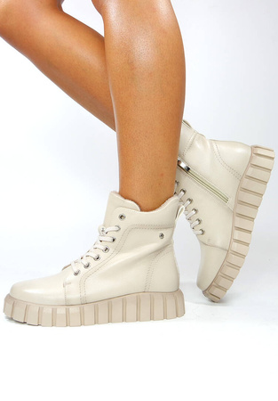 Damskie beżowe botki zapinane wiązane Potocki