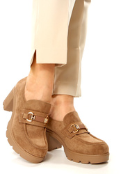 Damskie khaki zamsz półbuty wysoki słupek Potocki