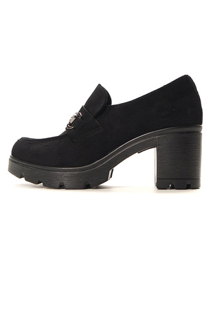 Damskie czarne zamsz półbuty wysoki słupek Potocki