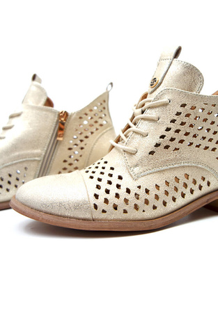 Damskie krótkie złote ażurowe botki Potocki