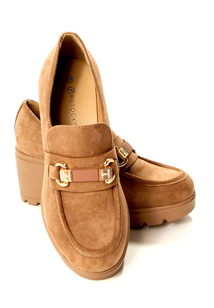 Damskie khaki zamsz półbuty wysoki słupek Potocki