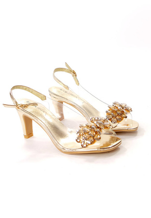 Damskie transparentne przezroczyste złote sandały na słupku
