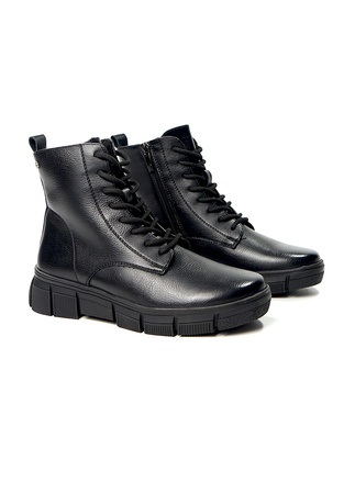 Damskie czarne botki trapery na koturnie Potocki