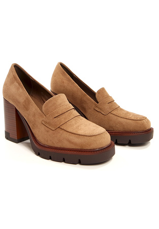 Damskie brązowe półbuty czółenka na szerokim wysokim słupkuPotocki