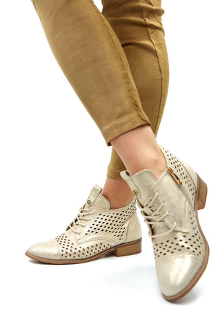 Damskie złote ażurowe krótkie botki Potocki