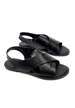 Damskie czarne płaskie sandały Potocki