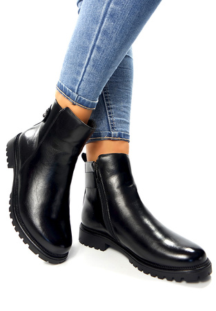 Damskie czarne krótkie gładkie botki Potocki