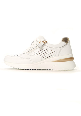 Damskie białe buty sportowe sneakersy skórzane koturn