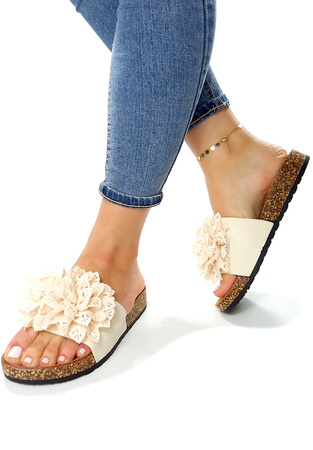 Damskie beżowe klapki kwiaty Potocki