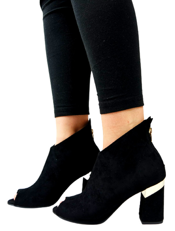 DAMSKIE CZARNE BOTKI SŁUPEK ODKRYTY PALEC