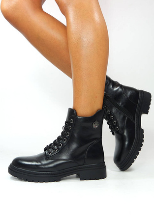 Damskie czarne botki niski klocek zapinane Potocki