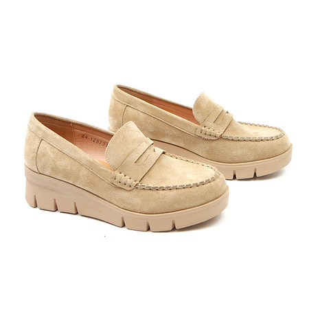 Damskie beżowe taupe brązowe półbuty koturn Potocki