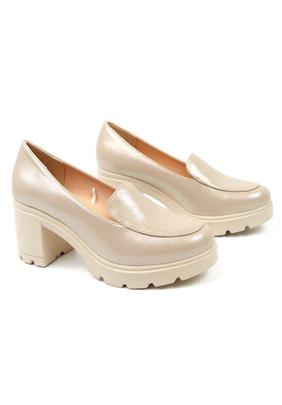 Damskie beżowe półbuty wysoki słupek Potocki