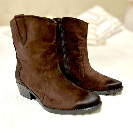 Damskie brązowe zamszowe botki kowbojki