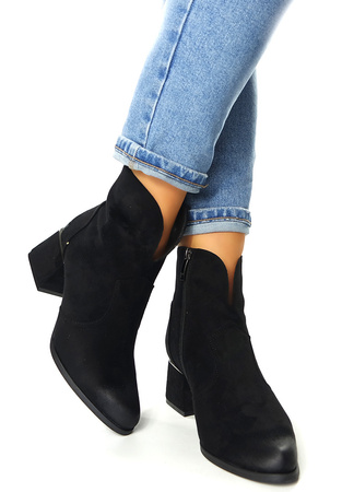 Damskie czarne krótkie botki na obcasie Potocki