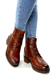 Damskie brązowe botki na grubym klocku 12674 Potocki