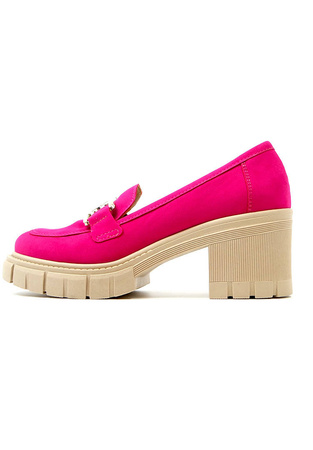 Damskie fuksja zamszowe półbuty słupek