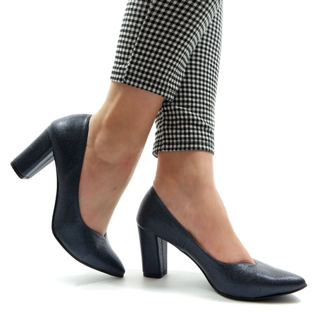 Damskie grafitowe półbuty słupek