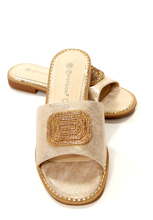 Damskie złote klapki płaskie Potocki