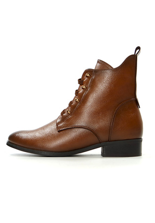 Damskie brązowe krótkie botki na na niskiej podeszwie Potocki