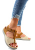 Damskie beżowe brązowe sandały koturn