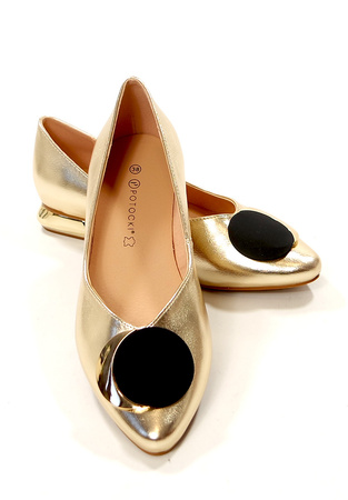 Damskie złote baleriny czółenka płaskie Potocki