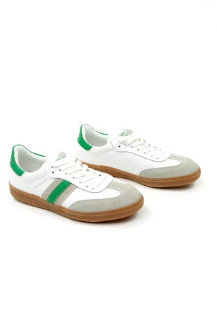 Damskie białe zielone skórzane obuwie sportowe płaskie