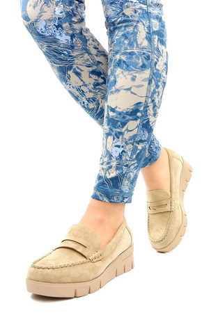 Damskie beżowe taupe brązowe półbuty koturn Potocki