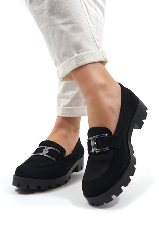 Damskie czarne półbuty klocek