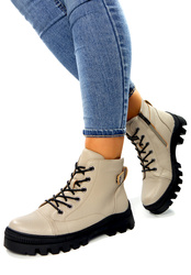 Damskie khaki beżowe niskie trapery Potocki