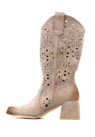 Damskie szare ażurowe botki kowbojki kozaki Potocki