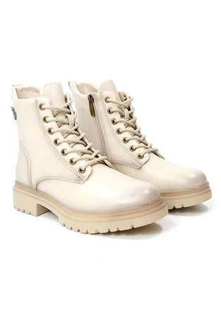 Damskie beżowe botki niski klocek zapinane Potocki