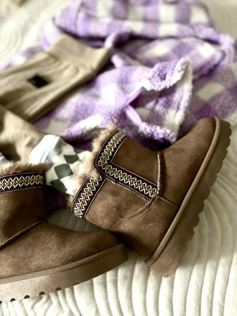 Damskie brązowe khaki śniegowce emu z futerkiem 06303 Potocki