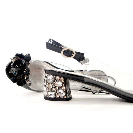 Damskie transparentne przezroczyste czarne sandały na klocku Potocki