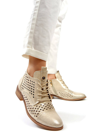 Damskie złote ażurowe krótkie botki Potocki