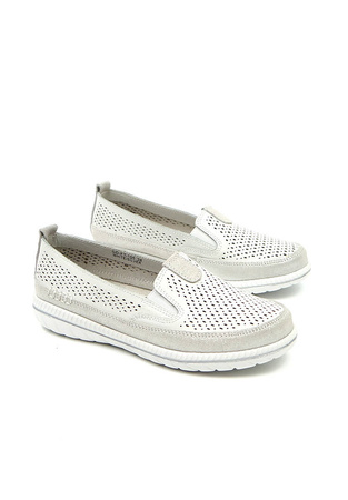 Damskie białe srebrne mokasyny półbuty skóra naturalna
