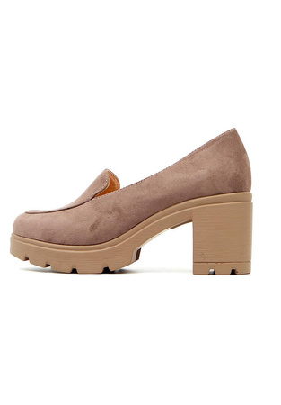 Damskie brązowe khaki półbuty wysoki słupek Potocki