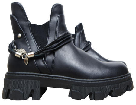 Damskie czarne botki wciągane glany trapery