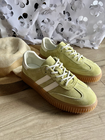 Damskie zielone lekkie skórzane obuwie sportowe półbuty 